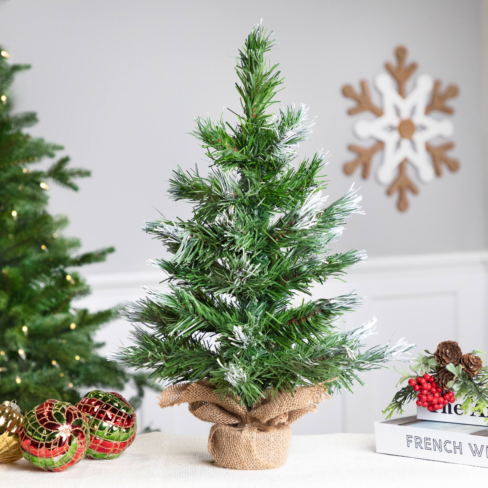 18" Unlit Whitecap Pine Artificial Mini Christmas Tree in Burlap Base